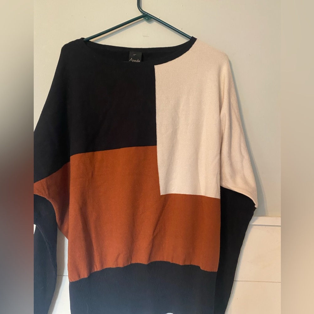 Women's Colorblock Sweater - Black, White, and Brown